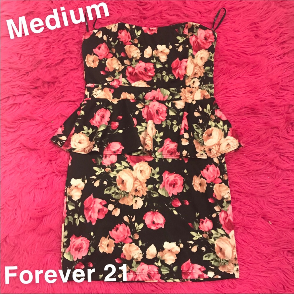 Forever 21 Black Floral Peplum Dress (M)